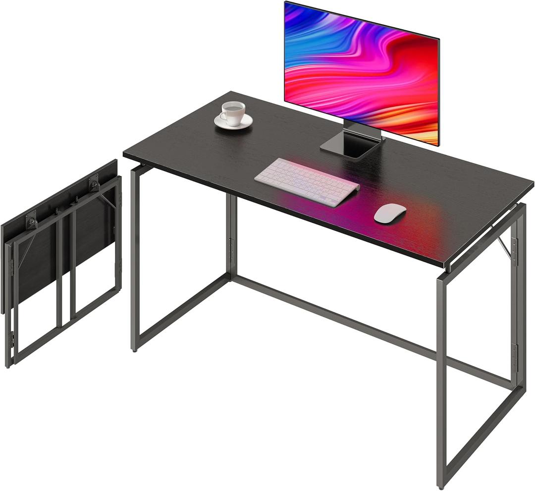 Folding Desk - 39.4 Wood Top Foldable Desk for Small Spaces | No Assembly Required Compact Desk for Home Office, Writing, and Study (Black)