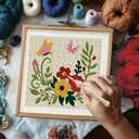 BEUNITONE 2 Sets Flower Punch Needle Kits Butterfly Beginner Punch Embroidery Kits with Frame Embroidery Starter Kits Punch Stitching Kit with Instruction for Wall Hanging Painting 9.4'' x 9.4''