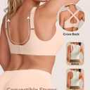 Vertvie Wireless Bras Women Seamless Jelly Supportive Mesh Crossover Bra No Underwire Push Up Full Coverage T-Shirt Bralette (Beige, XL)