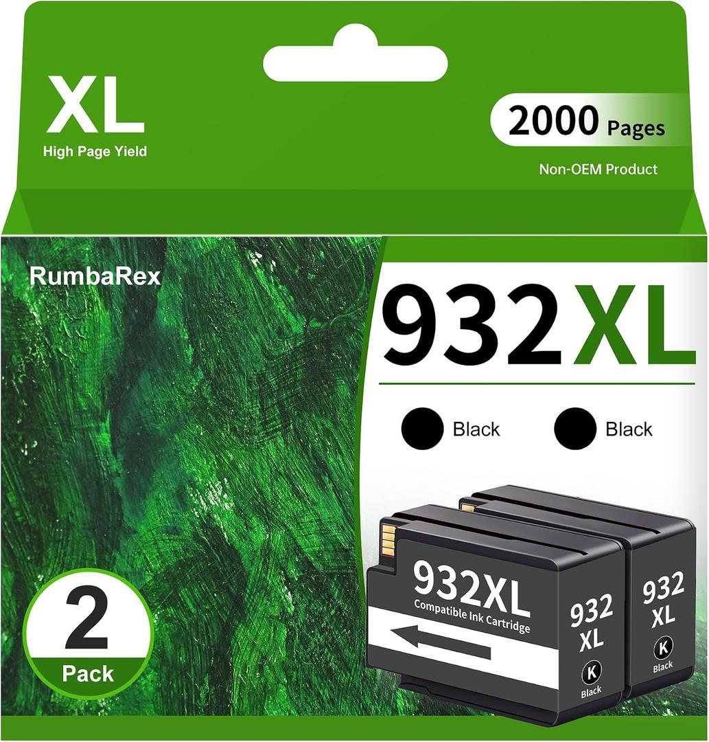 932XL Black Ink Cartridges High-Yield 2-Pack Replacement for HP 932 XL 932XL Ink Cartridges for OfficeJet 6600 6700 7510 7610 7612 6100 7620 7110 Printer Ink