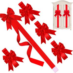 WILLBOND 9 Pcs Red Christmas Cabinet Ribbons Bows Large Red Bow Christmas Door Kitchen Cabinet Ribbon Bows Locker for Xmas Holidays Party Decorations Supplies