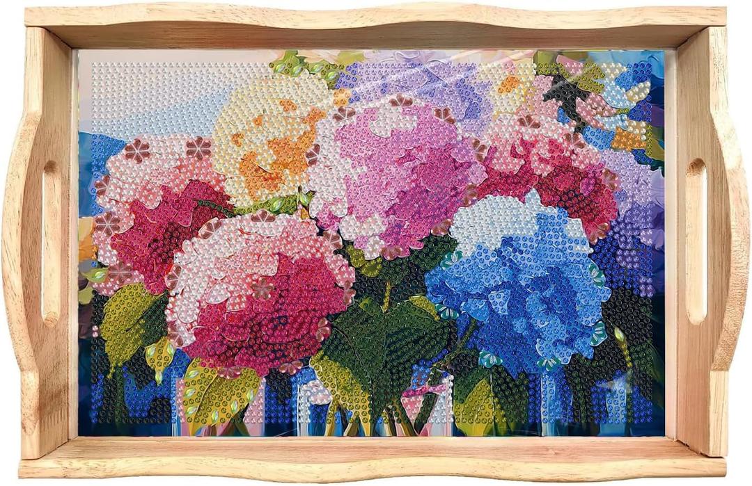 EWJRNSF Diamond Art Kits for Adults Wooden Serving Trays with Handles, 5D Diamond Painting Big Gem Arts and Craft Gifts Trays Decor Gift Home Decor (CP041) (7.8 x 11.8 x 2.2 inches, D Hydrangea EA NEW)