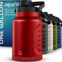 AQUAFIT 1 Gallon Insulated Water Bottle (Cold for 48 Hrs) - BPA Free & Leak Proof - 128oz Stainless Steel Jug - Big Water Bottle with Handle for Gym, Hiking, Camping & Travel (Hydrant Red)