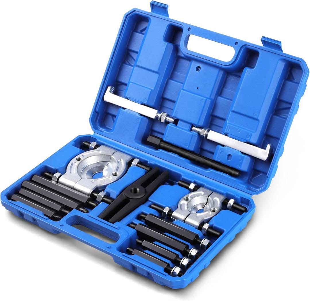 KZINO 14Pcs Bearing Puller Set, 5 Ton Capacity Bearing Splitter Tool Kit w/Case, Pinion Wheel Bearing Removal Kit w/ 2" and 3" Jaws, Heavy Duty Wheel Hub Axle Puller Set, Bearing Splitter Tool Kit