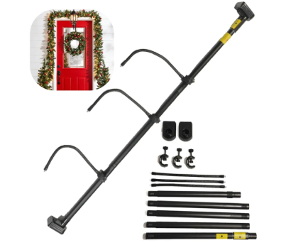 Adjustable Garland Hanger for Front Door - Fits 28" to 80" Doors, Wreath Holder Christmas, Halloween DecorationsNoScrews/Drilling Damage-Free InstallationGarland Door,with 3 Hooks Tension Rod