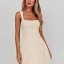 DAAWENXI Women's Casual Square Neck Sleeveless Tank Top Flare Mini Dress A Line Party Club Dresses (Beige, L)