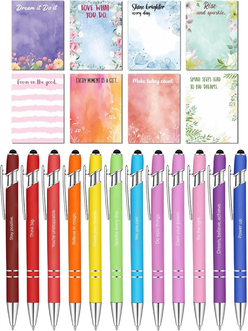 Mr. Pen- Inspirational Sticky Notes and Stylus Pens, 20 Pack, 3" x 4" Sticky Notes, 8 Pads, 240 Sheets, 12 Black Ink Pens with Stylus Tips
