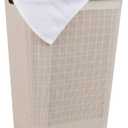 Mind Reader 60L Slim Laundry Hamper, Clothes Basket, Lid, Linen Design, Plastic, Ivory