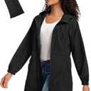 SaphiRose Women's Long Packable Raincoat Waterproof Rain Jacket Lightweight Outdoor Windbreaker with Hood, Black Size XXL