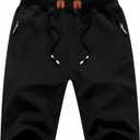 Tyhengta Mens Shorts Casual Drawstring Elastic Waist Workout Shorts with Zipper Pockets (Black)
