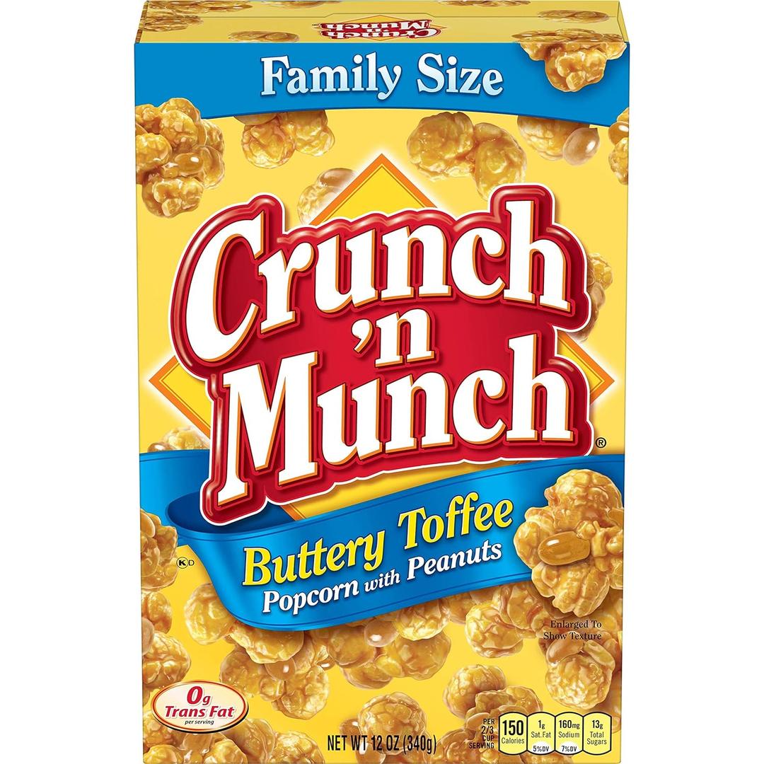 CRUNCH 'N MUNCH Buttery Toffee Popcorn with Peanuts, 12 oz. (Pack of 6), Best If Used By NOV 28/2025 