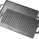 ProSource 2-in-1 Reversible 19.5 x 9 Cast Iron Griddle with Handles, Preseasoned & Non-Stick for Gas Stovetop, Oven and Open Fire.
