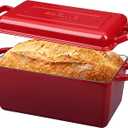 EDGING CASTING Enameled Cast Iron Dutch Oven, Oblong Bread Oven for Sourdough Bread Baking, Baking Pan, Dual Handles, Oven Safe, 4 Quart, Red