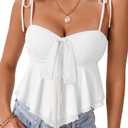 Rooscier Women's Straps Knotted Front Sleeveless V Neck Cute Peplum Sexy Cami Top White X-Large