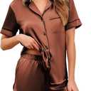 Ekouaer Womens Silk Satin Pajamas Set Short Sleeve Sleepwear Button Down Loungewear 2 Piece Pjs Shorts Set  2XL