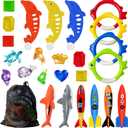 Jasonwell Pool Diving Toys Games - 25PCS Swimming Pool Toys with Dive Sticks and Rings Underwater Treasures Torpedo Bandits Fish Toy etc Fun Water Swim Toy for Boys Girls Adults Kids Teens