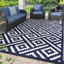 5x8 Outdoor Rug Waterproof, Reversible Mats, Area Rug, Plastic Outside Carpet, Geometric Rv Mat for Patio Camping Picnic Backyard Deck Balcony Porch Beach Trailer (Navy Blue & White)