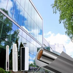 Windimiley One Way Privacy Window Film, Reflective Window Tint for Home, Heat Control Sun Blocking Mirror Window Film See Out Not in Door Window Covering with 3 Tools (23.6Inch x 6.5Feet, Black)