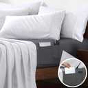 Cathay Home Full Double-Sided Organizer Pocket Fitted Smart Sheet - Double Brushed Ultra Soft  Wrinkle & Fade Resistant - 14" Deep Pocket Fitted Sheet Only (Full, Grey)