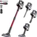 Cordless Vacuum Cleaner, Stick Vacuum, Self-Standing Vacuum Cleaners, Handheld Vacuum with Charging Dock Station Removable Battery for Home Office Pet Hair/Carpet/Floor, Lightweight & 45Mins - Red