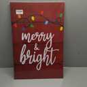 PHAMTE Merry And Bright Wall Art, Christmas Canvas Wall Art, Farmhouse Rustic Christmas Sign String Lights Red Festive Print Framed Canvas Painting Wall Art Home Room Bedroom Decor 16x24 Inch