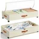 LAMU Under Bed Storage with Wheels, 2 Pack Under Bed Storage Containers with Clear Lids & Label, Rolling Under Bed Drawers for Clothes, Shoes, Blankets, Beige