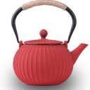 Cast Iron Teapot - Japanese Tetsubin 34oz (1000ml) Enamel Coated Interior with Removable Stainless Steel Infuser, Stovetop Safe Tea Kettle for Tea Ceremony, Red