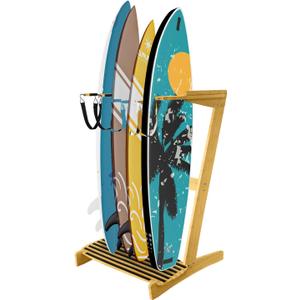 TWO STONES Vertical Surfboard Rack | Surfboard Stand - Surf Rack of Free Wall Mount, Freestanding Surf Board Holder for Shortboard, Paddleboard, Snowboard, Skateboard, Ski and Wakeboard(4 Boards), Bamboo Wood 