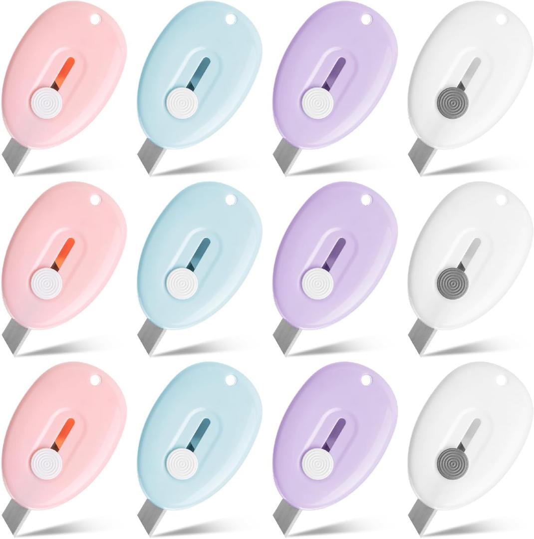Bates- Mini Retractable Box Cutter, 12 pcs, Pastel Colors, Small Box Cutter Small, Mini Utility Knife, Mini Box Cutters Retractable, Mini Box Cutter Keychain Utility Knife, Small Box Cutter Mini
