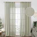 LAMIT Sheer Linen Curtains for Living Room, Back Tab and Rod Pocket Curtains Light Filtering Country Rustic Farmhouse Drapes for Bedroom/Farmhouse, 2 Panels, 52 x 102 Inch, Sage Grey