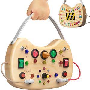 Montessori Toddler Busy Board Sensory Toys for Toddlers Wooden Autism Sensory Toy, Toddler Switch Board with 17 LED Lights for Kids 1-6 Year Olds to Develop Fine Motor Skills