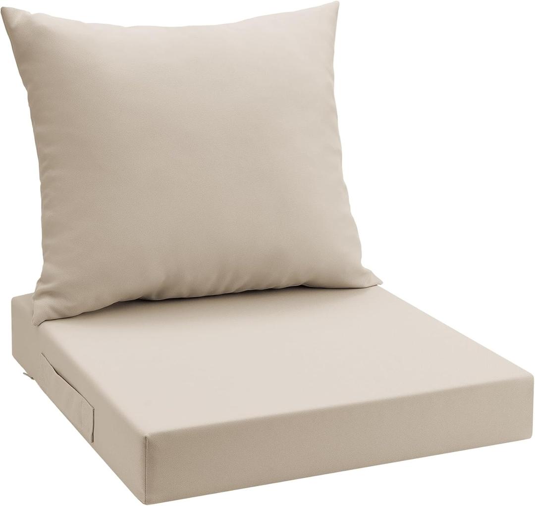 UNIKOME Outdoor Seat Cushions 24 X 24 Inch - Water-Resistant & Fade Resistant, Removable Cover Patio Furniture Cushions for Chair, Sofa, Couch, Wicker, Beige