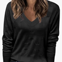Buauty Womens Fashion V Neck Long Sleeve Knitted Ribbed Pullover Sweaters Casual Lightweight Loose Fit Jumper Tops L