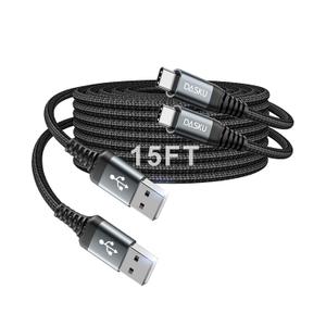 Extra Long USB C Cable Fast Charging, [15ft/2Pack] 3A USB to USB Type C Cable 15 Feet, iPhone 17 16 15 Charger Cord Durable Nylon for iPad 10, Galaxy S25 S24 S23 S22 Plus Ultra, Pixel 9 8, LG and more
