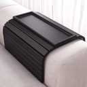 Sofa Arm Tray,Bamboo Folding Couch Arm Tray,Sofa Armrest Trays with Anti-Slip Pad for Drinks,Snacks,Phone,Remote ControlBlack