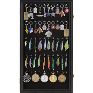 Display Case Wall Cabinet - Keychain Display Case , Fishing Lures Baits Display Case, Pocket Watches Display Case - Keyring Collection Display Home and Kitchen - Black Finish