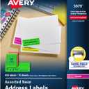 Avery Printable Address Labels with Sure Feed, 1" x 2-5/8", Assorted Neon (Magenta, Green and Yellow), 450 Blank Mailing Labels for Laser and Inkjet Printers (5979)