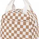 Corduroy Insulated Lunch Tote with Front Pocket for Women & Men Leakproof Reusable Meal & Food Bag, Large Capacity for Office, Picnic & Travel Checkered Brown