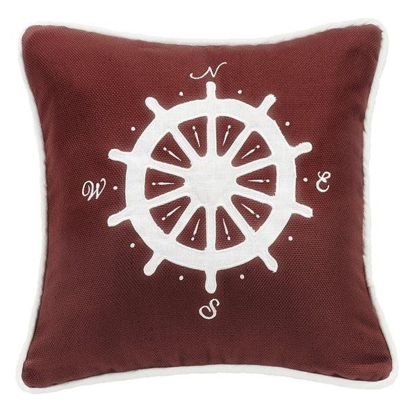 LIBERTY DARK RED THROW PILLOW W/ WHITE LINEN COMPASS 18x18, One Size