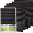 Changshade 6-Pack Temporary Blackout Paper Blinds for Window, Cut to Size Adhesive Paper Shades, Stick on Pleated Blinds,No Drill Easy Install,36" W x 72" H,Black