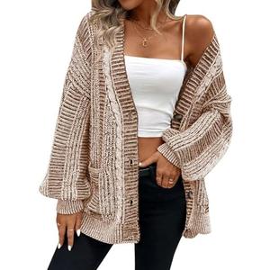 Pink Queen Women's 2025 Fall Winter Oversized Cardigan Sweater Long Sleeve Cable Knit Outerwear Coat.XL