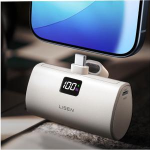 LISEN 6800mAh Mini Portable Charger USB C Power Bank Travel Essentials for iPhone 17 Pro Max 22.5W Fast Charging[USB-C Only, Flight-Safe] for iPhone 17 Pro Max 16 15, Samsung S26 S25 Ultra,iPad,White