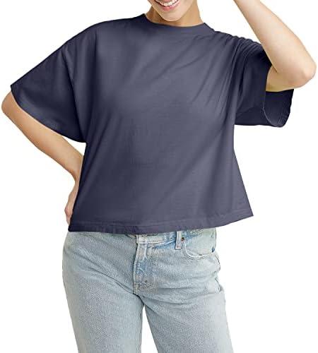 Hanes Womens Originals Garment Washed Cropped T-Shirt, Crewneck Crop Tees for Women, Large