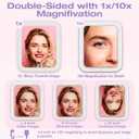 Portable Travel Makeup Mirror with Lights, Double Sided 1X/10X Magnifying Mirror, 3 Color Adjustable Lighting Touch Screen, Rechargeable Lighted Beauty Mirror, Tabletop Handhold Hanging (Purple)