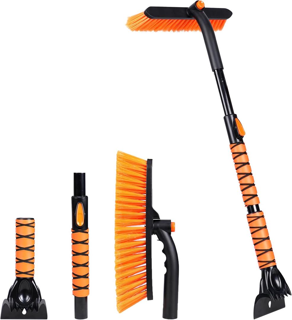 EcoNour 36" Extendable Snow Brush and Ice Scraper | 3-in-1 Telescopic Snow Removal Brush with 360 Rotating Head for Car Windshield | Ice Scraper for SUV, Truck, and Car | Winter Car Accessories