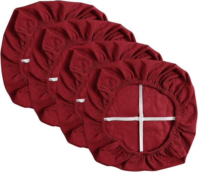 Seat Covers, High-Density Check Jacquard Ekedalen Seat Covers for Dining Kitchen Restaurant Banquet, Stretch Removable Washable Chair Seat Cushion Protector (4, Red)