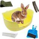 MUYG 15.1"X11.0" Large Rabbit Litter Box,Plastic Square Rabbits Potty Trainer with Bigger Pan Bunny Corner Toilet Box with Small Animal Disposable Liner for Guinea Pigs Hamster Chinchilla (Yellow)