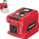 220W Portable Power Inverter Compatible with Milwaukee 18V Battery, Converts DC 18V to AC 110V with AC Outlet, USB-C PD, Dual USB-A & 400 Lumen LED  Outdoor, Camping & Emergency Use (Red)