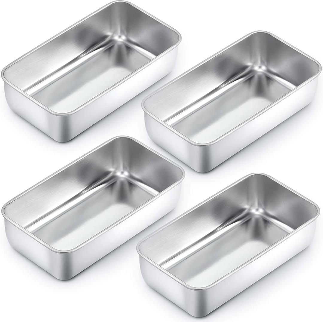 TeamFar Loaf Pan, 9"  5" Bread Loaf Pans Meatloaf Pan Stainless Steel for Baking Bread Cake Lasagna, Healthy & Durable, Oven & Dishwasher Safe - Set of 4 (Silver)