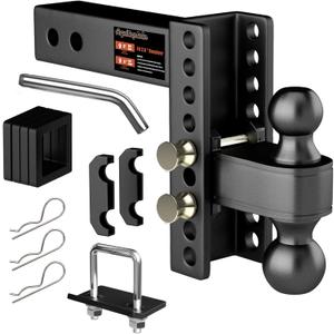 2.5 inch Adjustable Trailer Hitch 2-1/2 Receiver Drop Hitch Fits 2.5" Receiver 6" Rise/Drop, 2'' & 2-5/16'' Ball 25000 LBS Heavy Duty for RVs, Campers, Boat Trailer